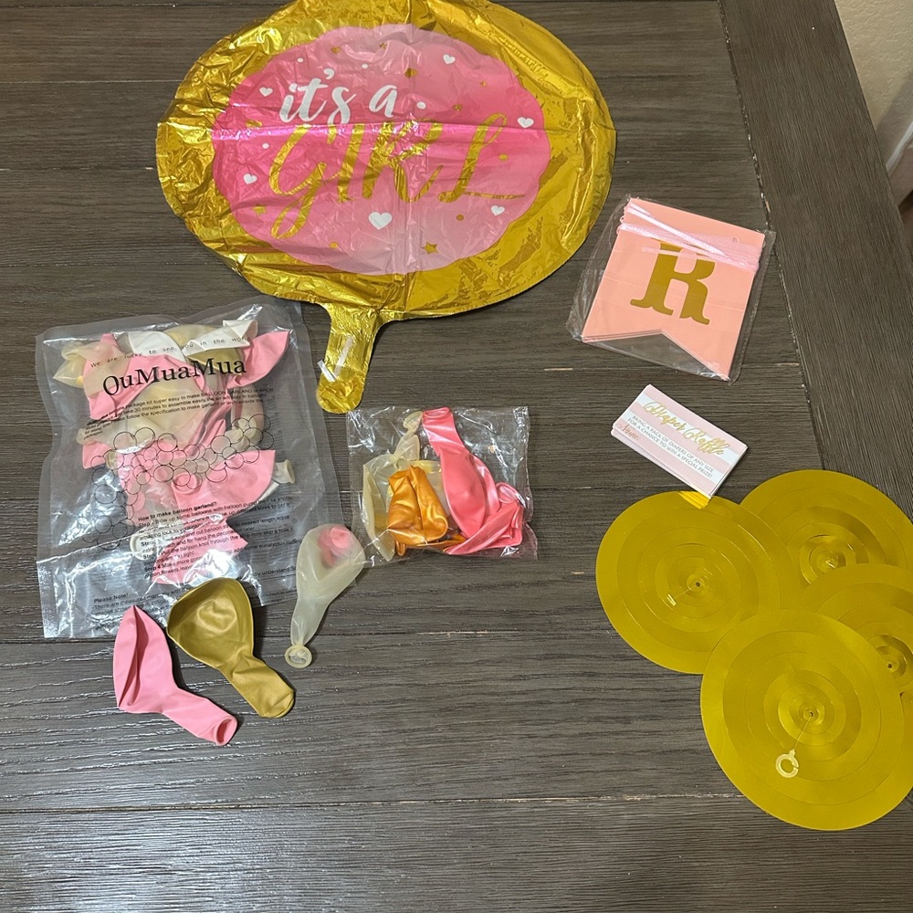 It's a Girl! Pink and Gold Baby Shower decor & diaper raffle tickets